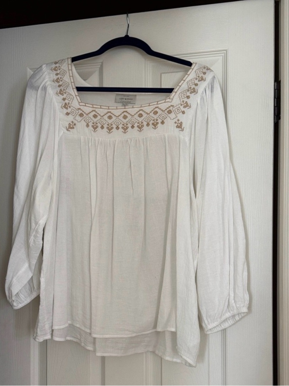 🌸Lucky Brand White Bohemian Blouse – New With Tags Size M-New With Tags🌸